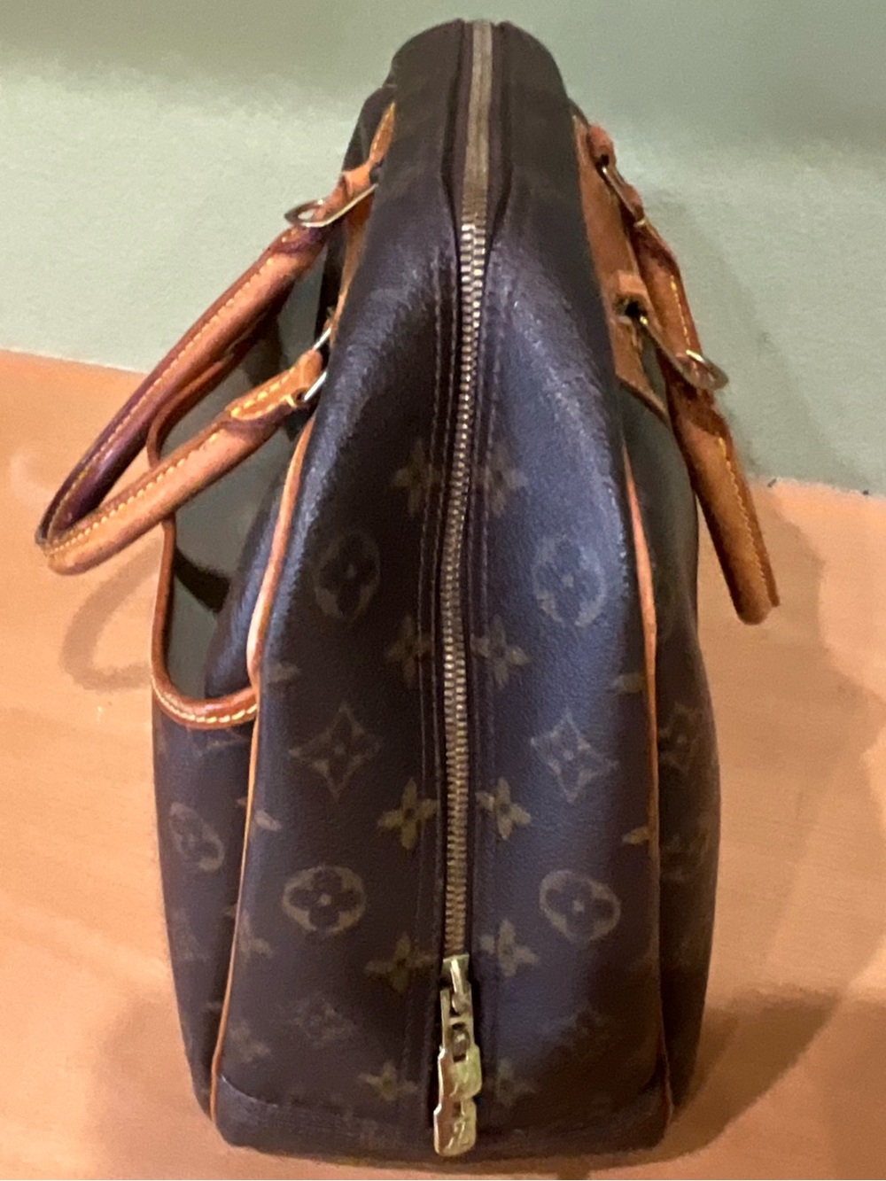 Louis Vuitton Brown Monogram Satchel with Tan Leather Trim